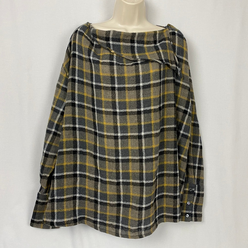 Pari Passu Top Size 5 (2X) Gray Plaid 100% Wool Handmade NYC Lagenlook Artsy